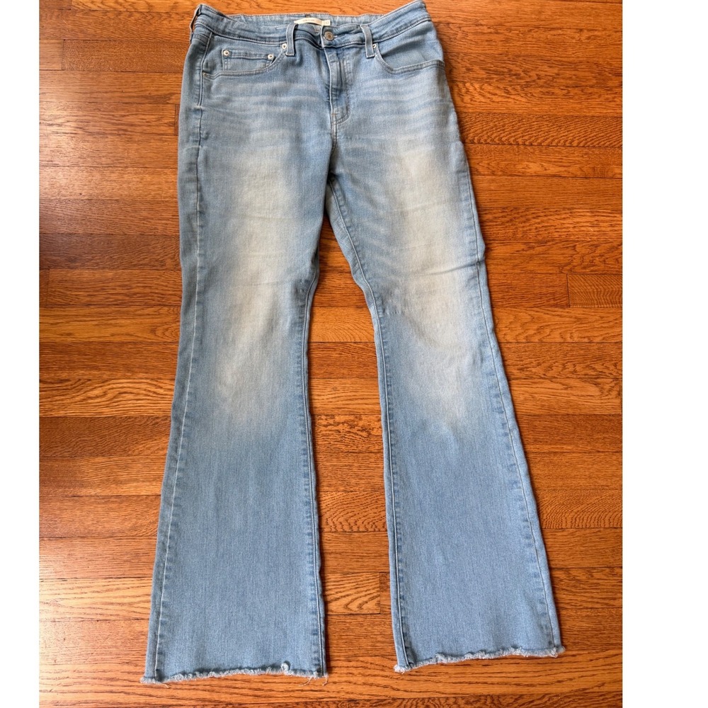 Levis 726 Flare Jeans Light Wash High Rise Raw Hem Blue Denim 32 Womens